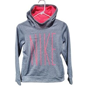 Nike Dri-FIT Girls Gray Pink Logo Pullover Scuba Hoodie Size Medium M